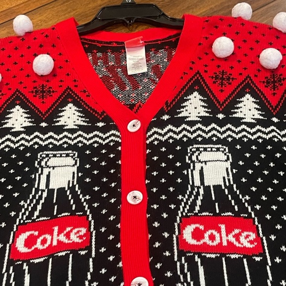 Coca Cola Coke Christmas Holiday Cardigan Ugly Christmas Sweater sz M Xmas party - Picture 6 of 16